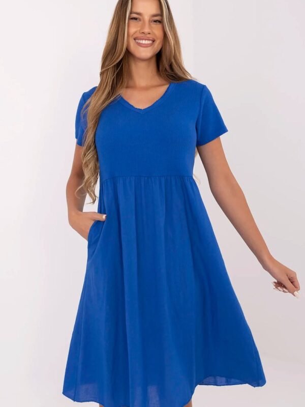 Robe Dete Bleue Casual Trapeze Manches Courtes Bleu Taille Unique