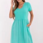 Robe Dete Bleue Cyan Casual Manches Courtes Bleu Taille Unique