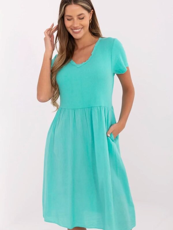 Robe Dete Bleue Cyan Casual Manches Courtes Bleu Taille Unique