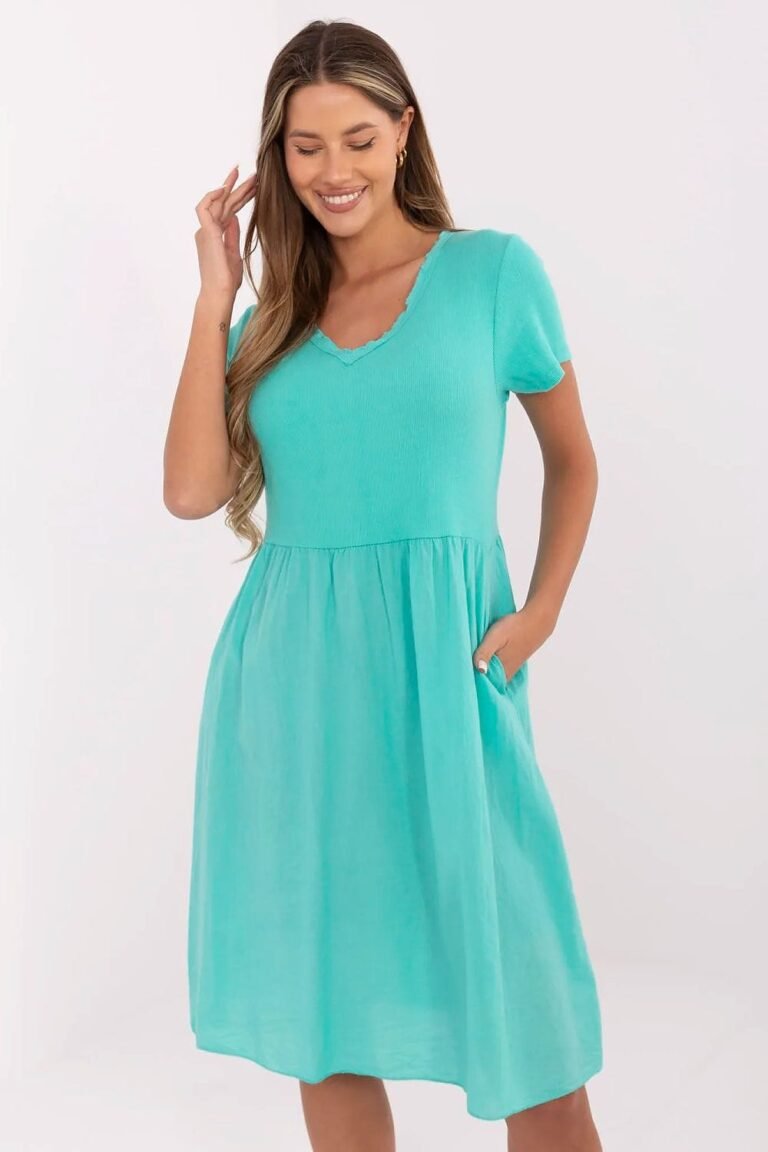 Robe Dete Bleue Cyan Casual Manches Courtes Bleu Taille Unique