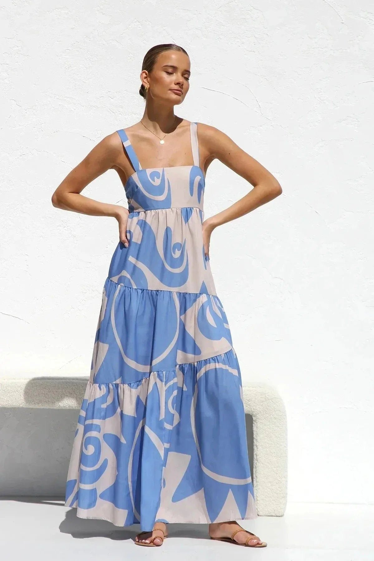 Robe Dete Boheme Longue A Bretelles Bleu M