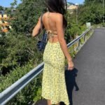 Robe Dete Dos Nu Jaune Fleurie