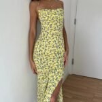 Robe Dete Dos Nu Jaune Fleurie Jaune S