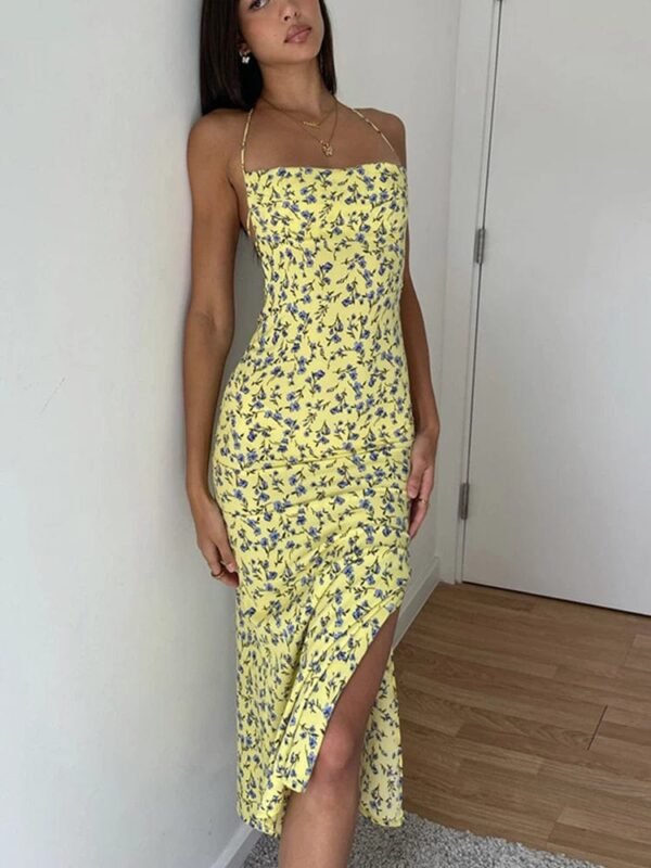 Robe Dete Dos Nu Jaune Fleurie Jaune S