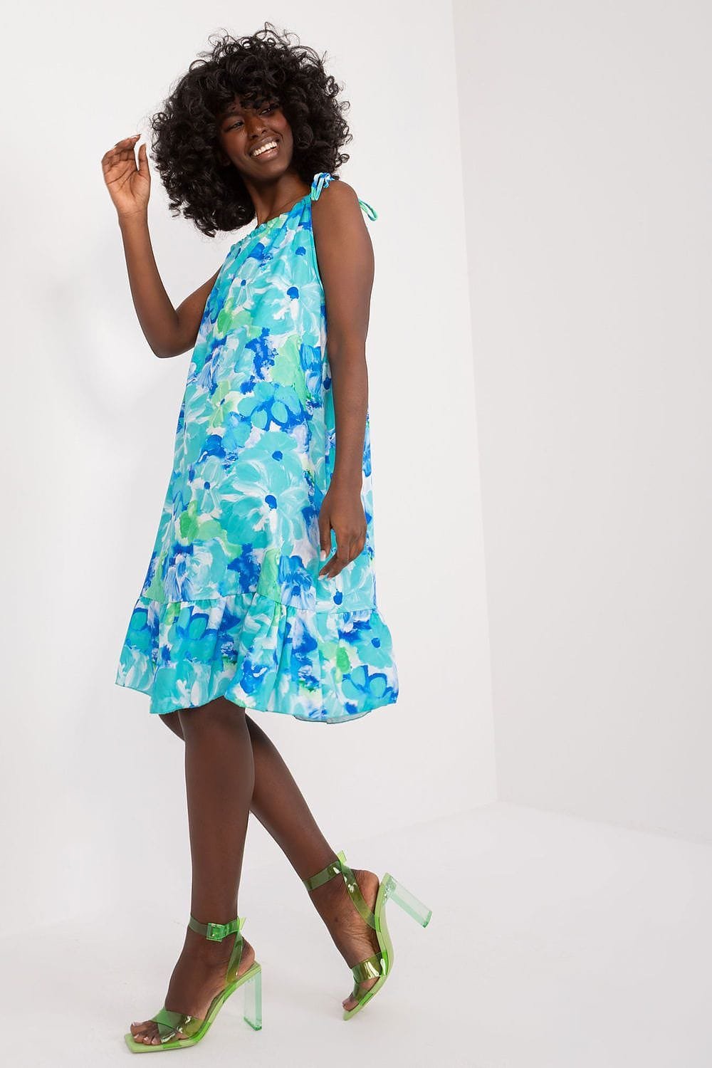 Robe Dete Fleurie Bleue Bretelles