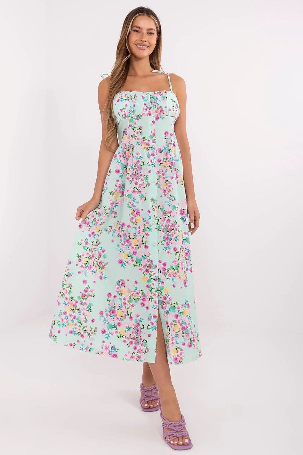 Robe Dete Fleurie Bleue Midi 2