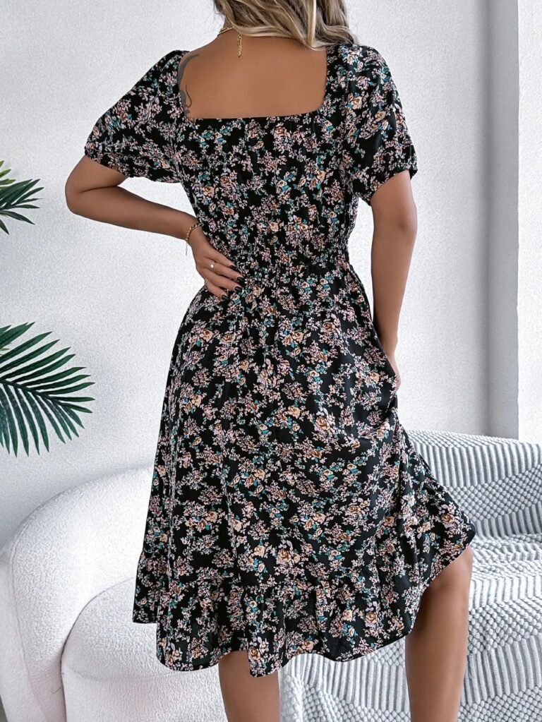 Robe Dete Fleurie Manches Courtes Col Carre 10