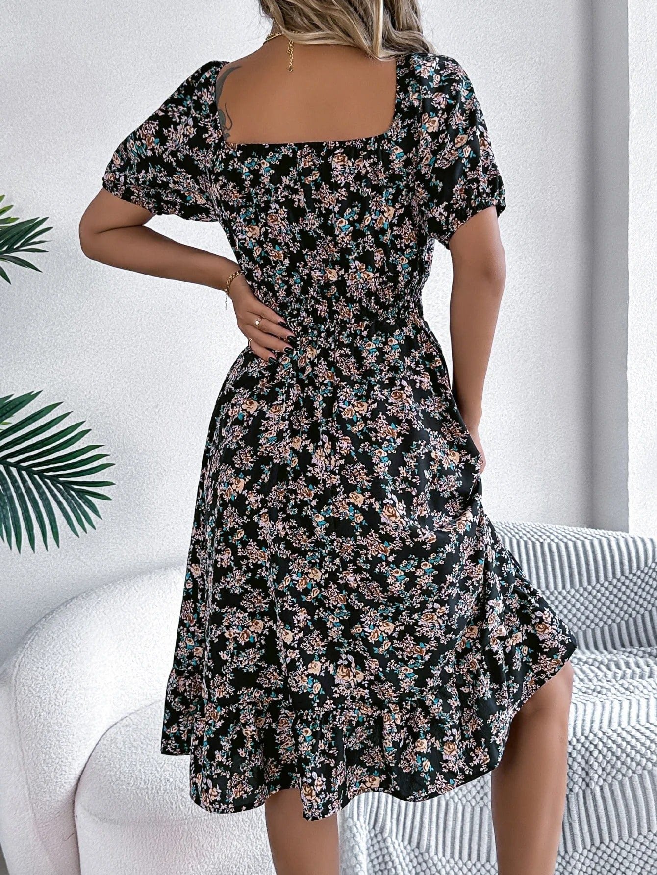 Robe Dete Fleurie Manches Courtes Col Carre 10
