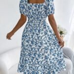 Robe Dete Fleurie Manches Courtes Col Carre 4