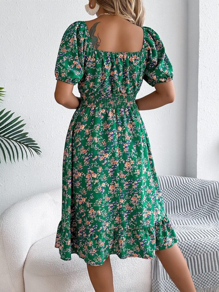 Robe Dete Fleurie Manches Courtes Col Carre 6