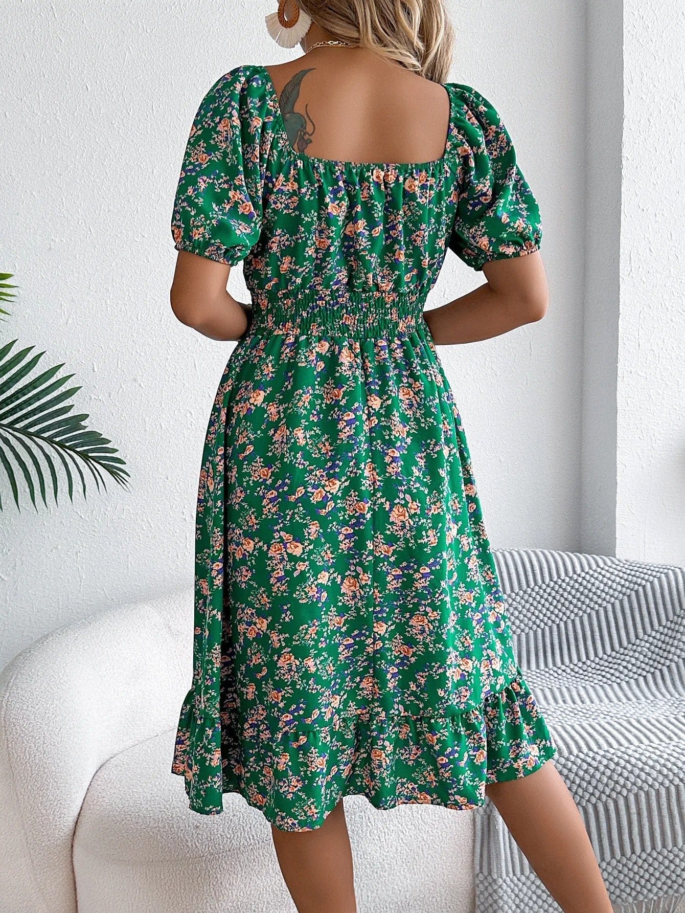 Robe Dete Fleurie Manches Courtes Col Carre 6