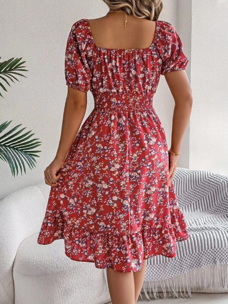Robe Dete Fleurie Manches Courtes Col Carre 8