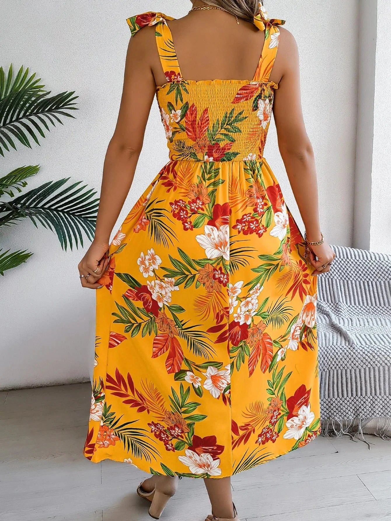 Robe Dete Fleurie Midi A Bretelles 5