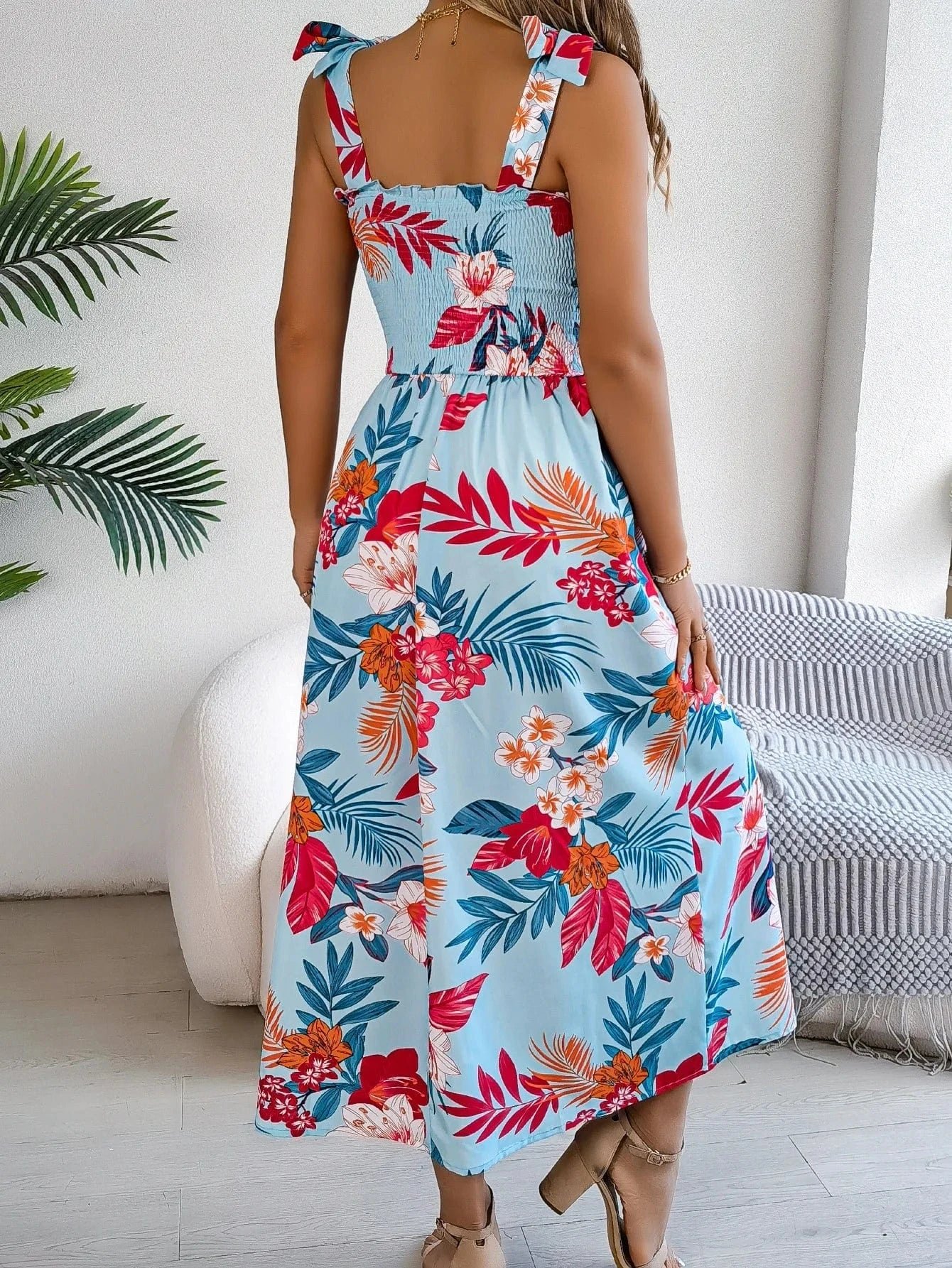 Robe Dete Fleurie Midi A Bretelles 8
