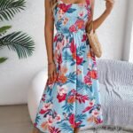 Robe Dete Fleurie Midi A Bretelles Bleu S