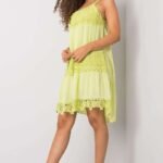 Robe Dete Jaune Courte Avec Elements En Dentelle