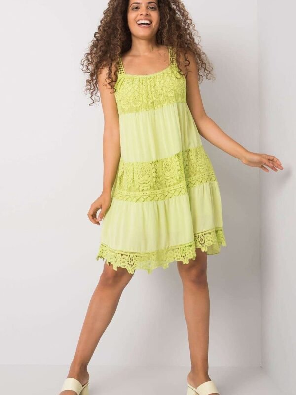 Robe Dete Jaune Courte Avec Elements En Dentelle S