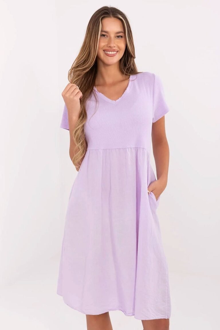 Robe Dete Lilas Casual Manches Courtes Lilas Taille Unique