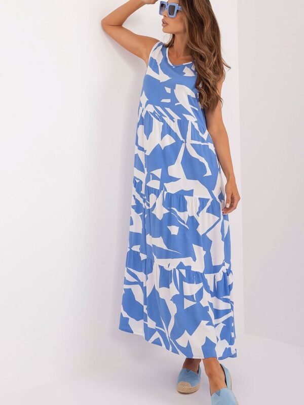 Robe Dete Longue Bleue Sans Manches Bleu Et Blanc S