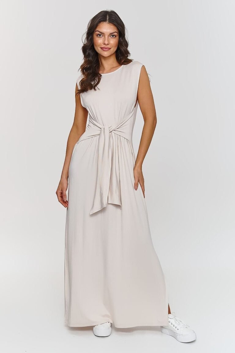 Robe Dete Longue Casual Sans Manches Beige 36