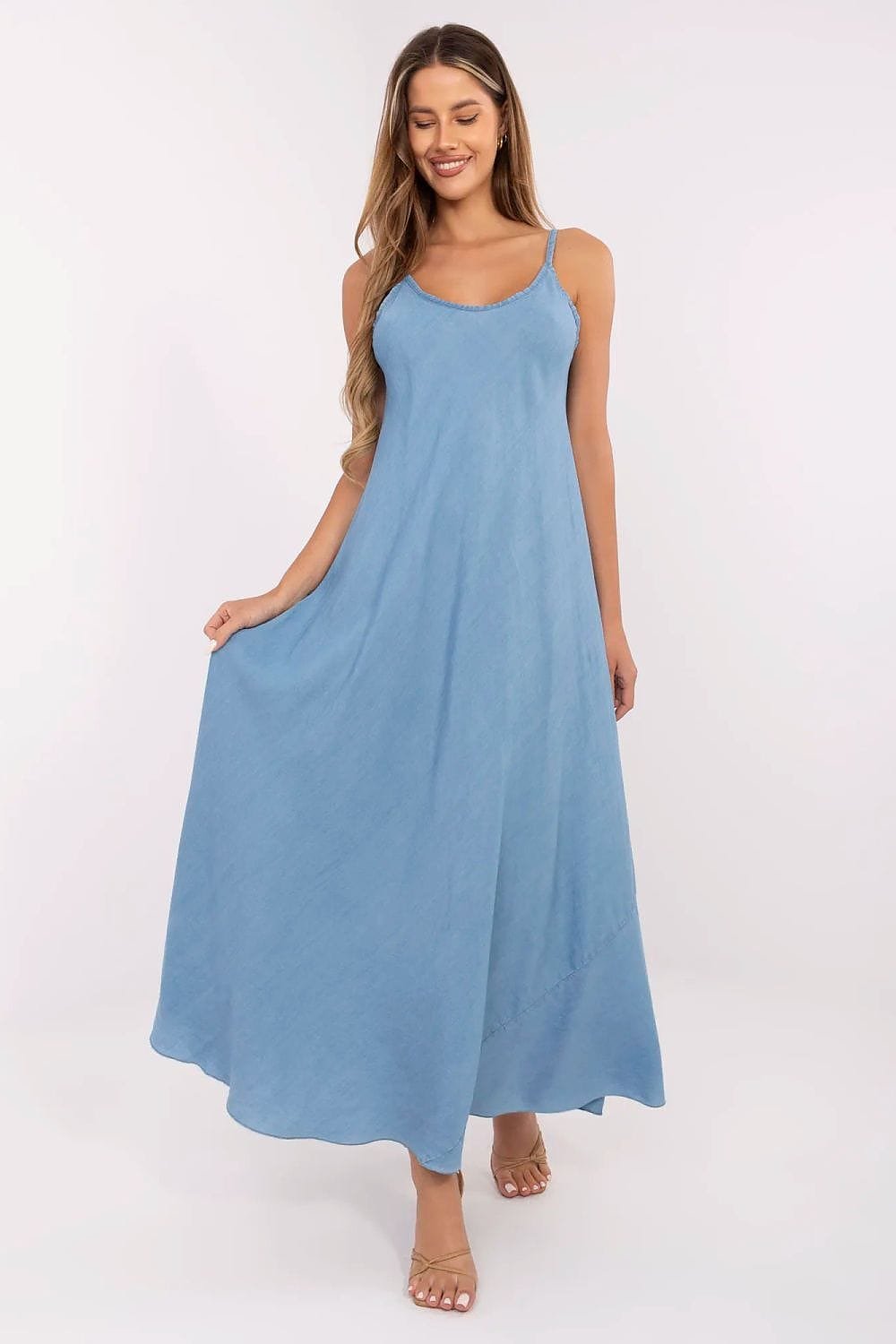 Robe Dete Longue Fluide Bleue