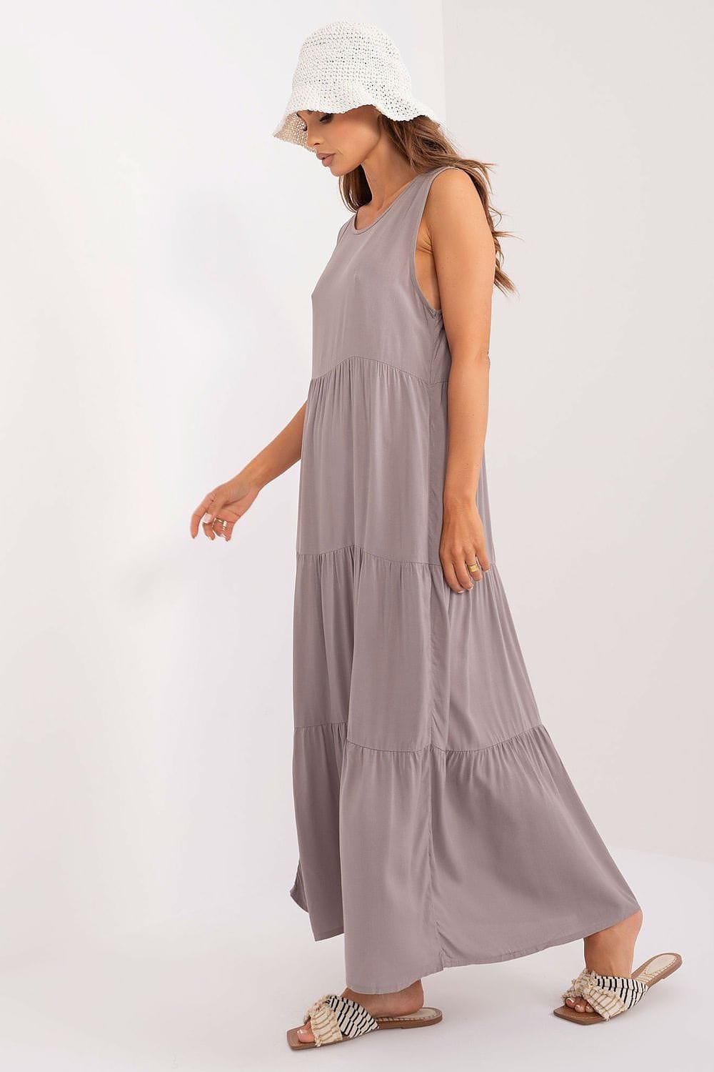 Robe Dete Longue Grise Drappee