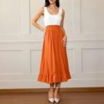 Robe Dete Midi Sans Manches Blanc Orange