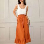 Robe Dete Midi Sans Manches Blanc Orange 2