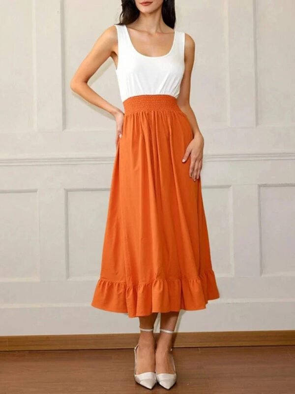 Robe Dete Midi Sans Manches Blanc Orange