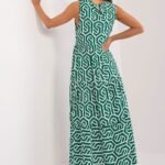 Robe Dete Motif Geometrique Vert Et Blanc 2