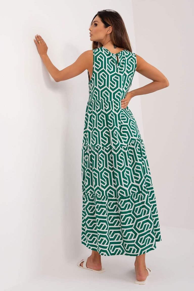 Robe Dete Motif Geometrique Vert Et Blanc 2