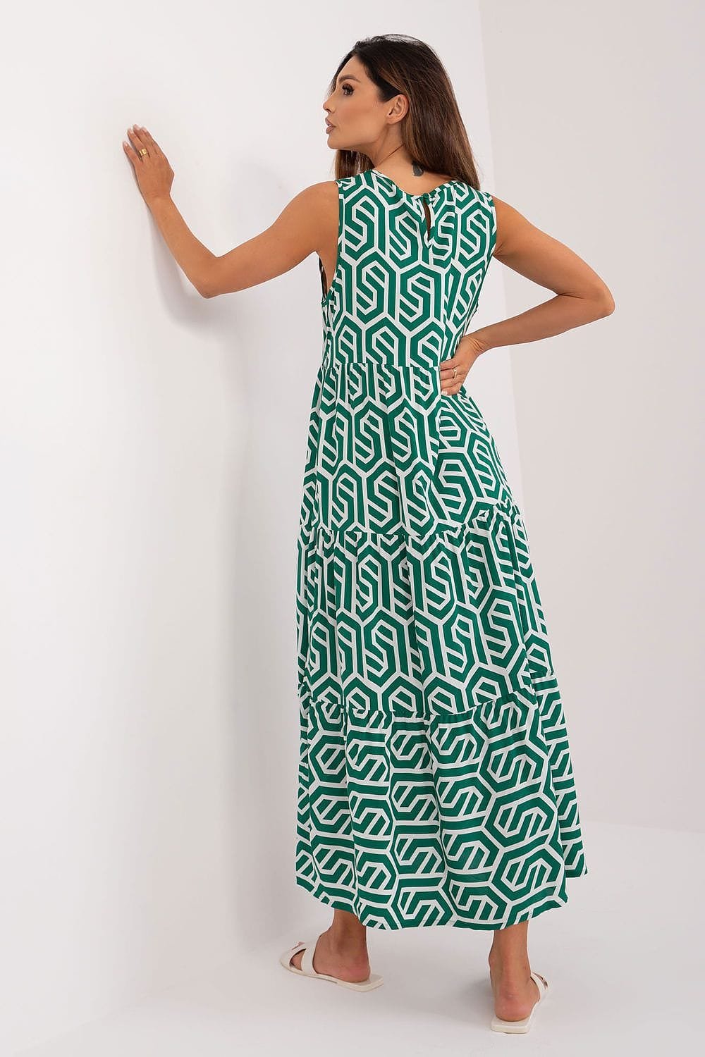 Robe Dete Motif Geometrique Vert Et Blanc 2