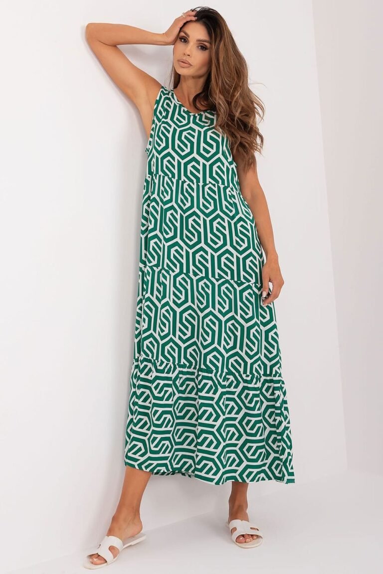 Robe Dete Motif Geometrique Vert Et Blanc Vert Et Blanc S