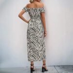 Robe Dete Motif Zebre Fendue Epaules Denudees 4