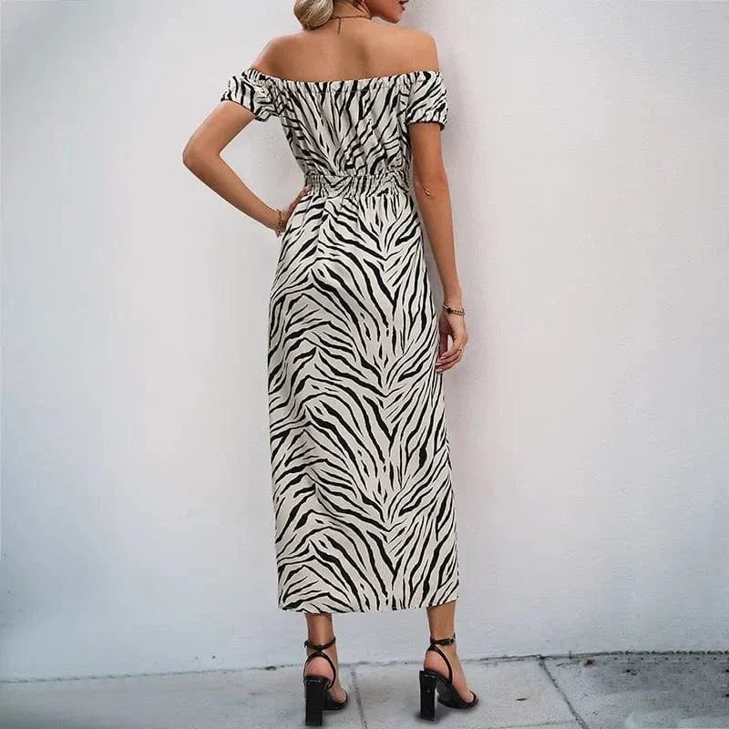 Robe Dete Motif Zebre Fendue Epaules Denudees 4