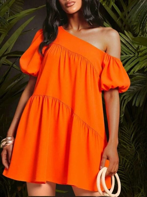 Robe Dete Orange Ample Manches Courtes