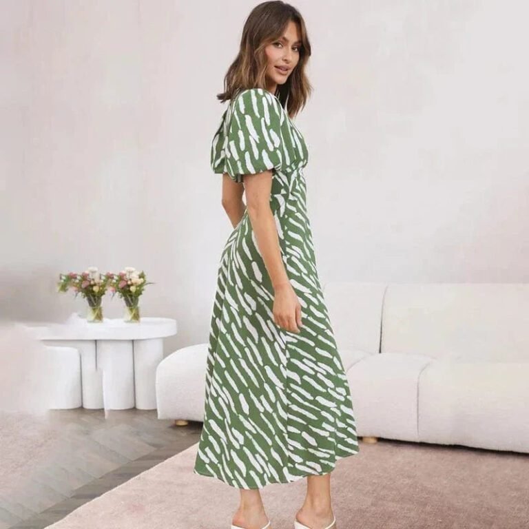 Robe Dete Verte Boheme Midi A Manches Bouffantes 2