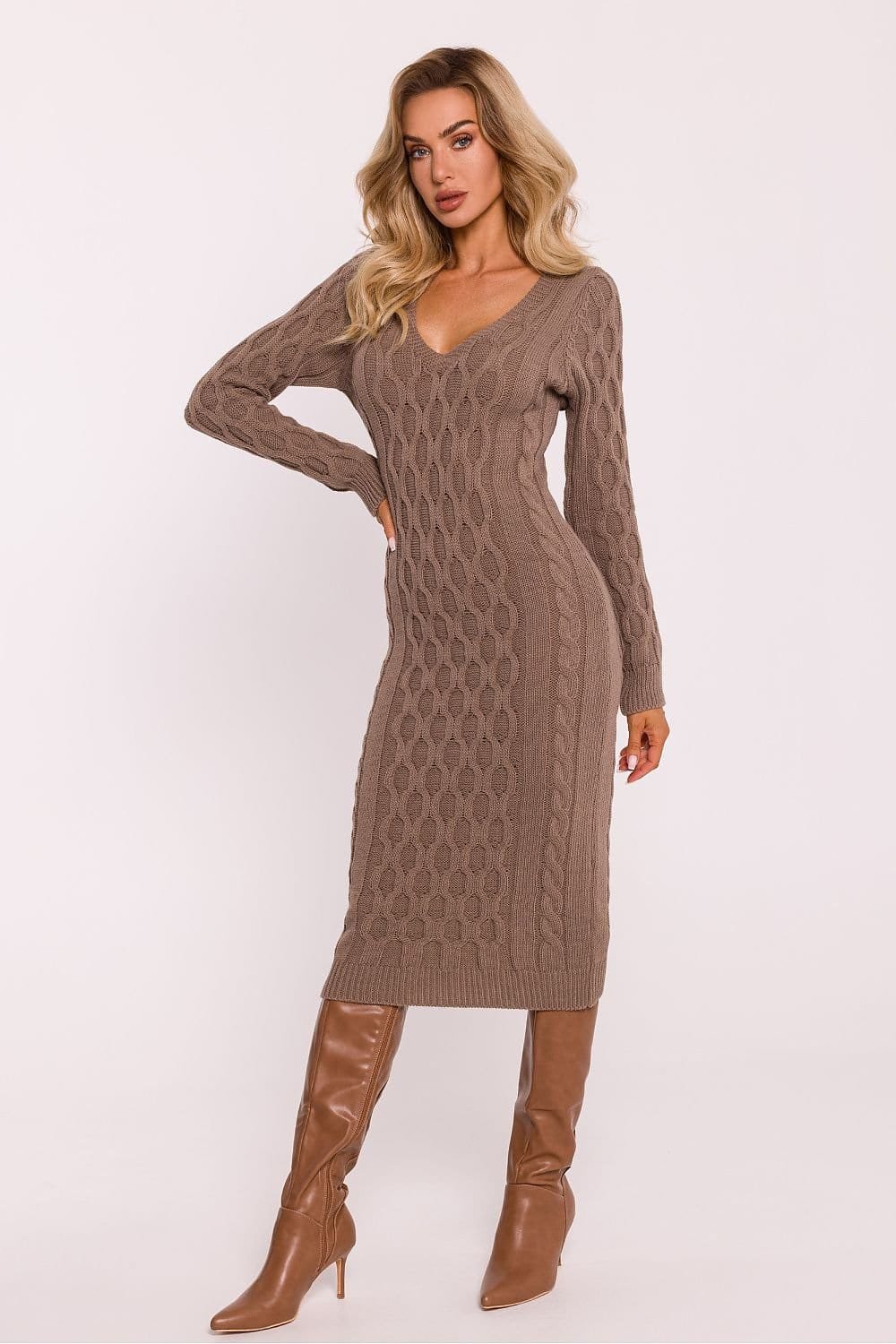 Robe Dhiver Midi A Motif Tricote Geometrique Marron Taille Unique