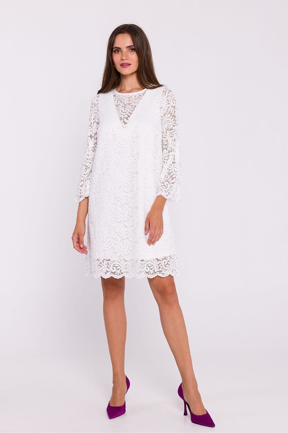 Robe En Dentelle Manches Longues Blanc S