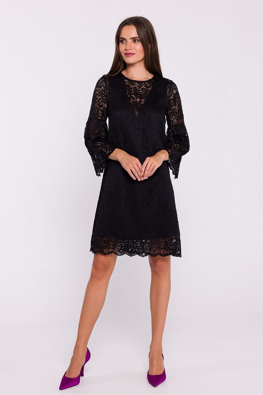 Robe En Dentelle Manches Longues Noir S