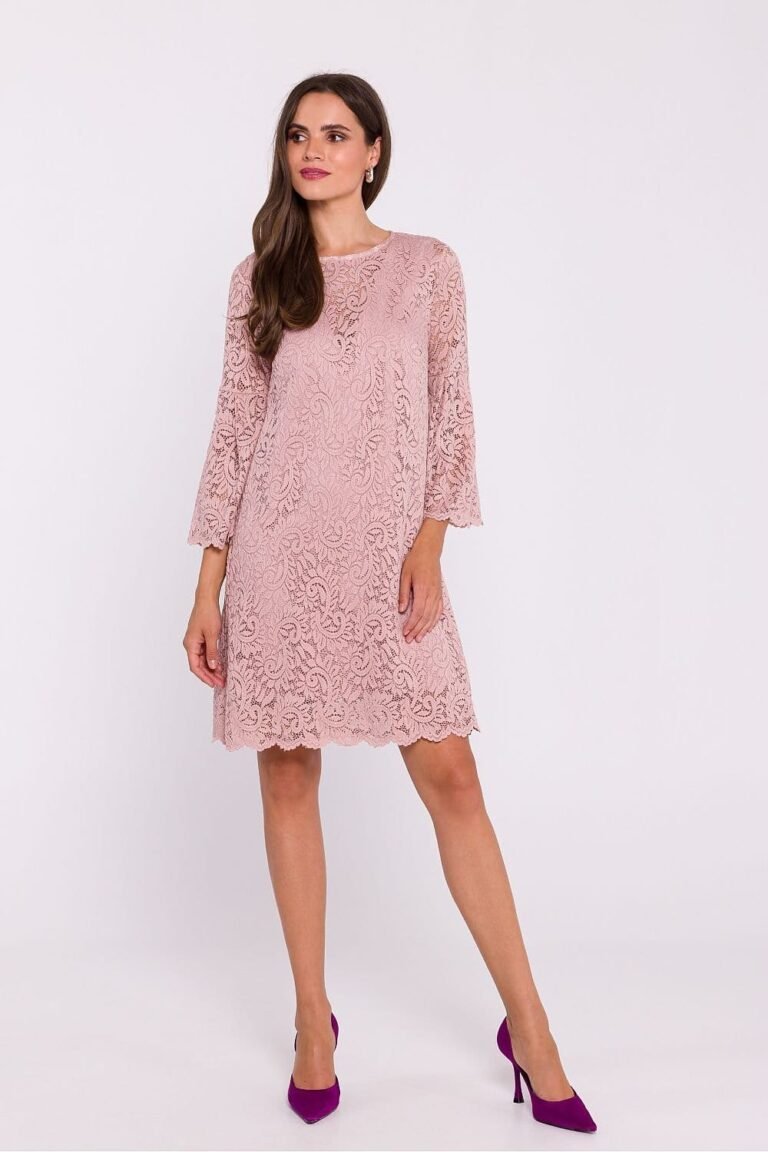 Robe En Dentelle Manches Longues Rose Poudre S
