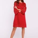 Robe En Dentelle Manches Longues Rouge S