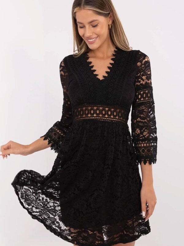 Robe En Dentelle Noire Courte Macnhes 3 4 Noir Taille Unique