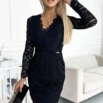 Robe En Dentelle Noire Manches Longues Noir S