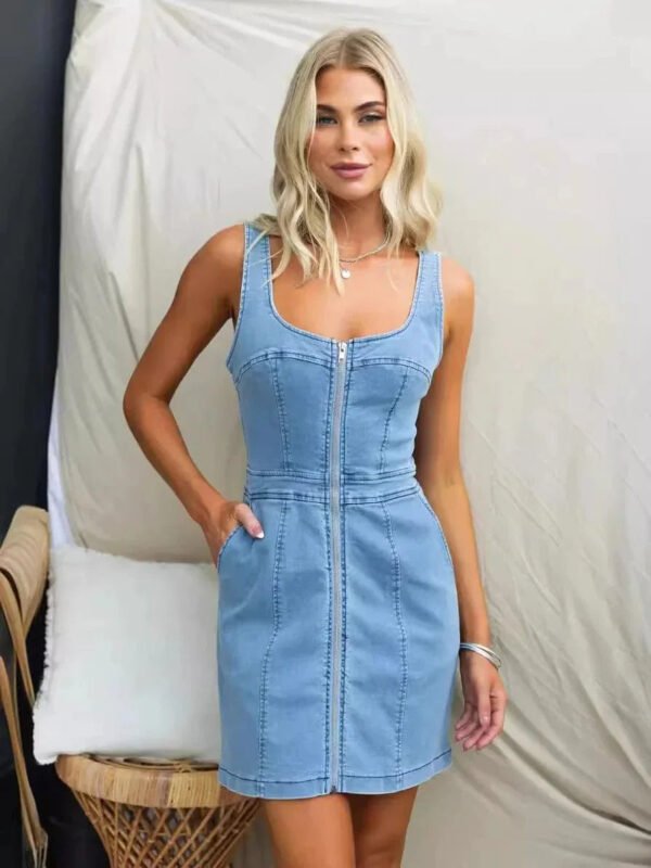 Robe En Jean Courte Zip A Lavant Bleu S