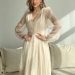 Robe En Tulle Midi Manches Longues Champagne 34