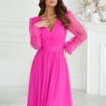 Robe En Tulle Midi Manches Longues Rose 34