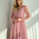 Robe En Tulle Rose Midi Manches Longues 2
