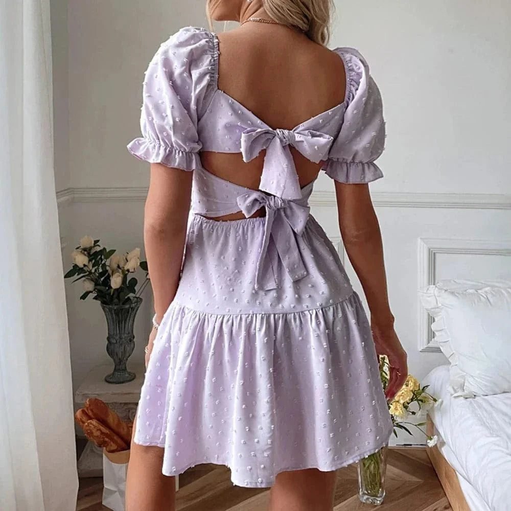 Robe Ete A Manches Bouffantes Et Encolure Carree