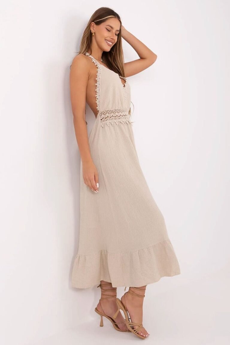 Robe Ete Beige Midi En Gaze De Coton Dos Nu 2